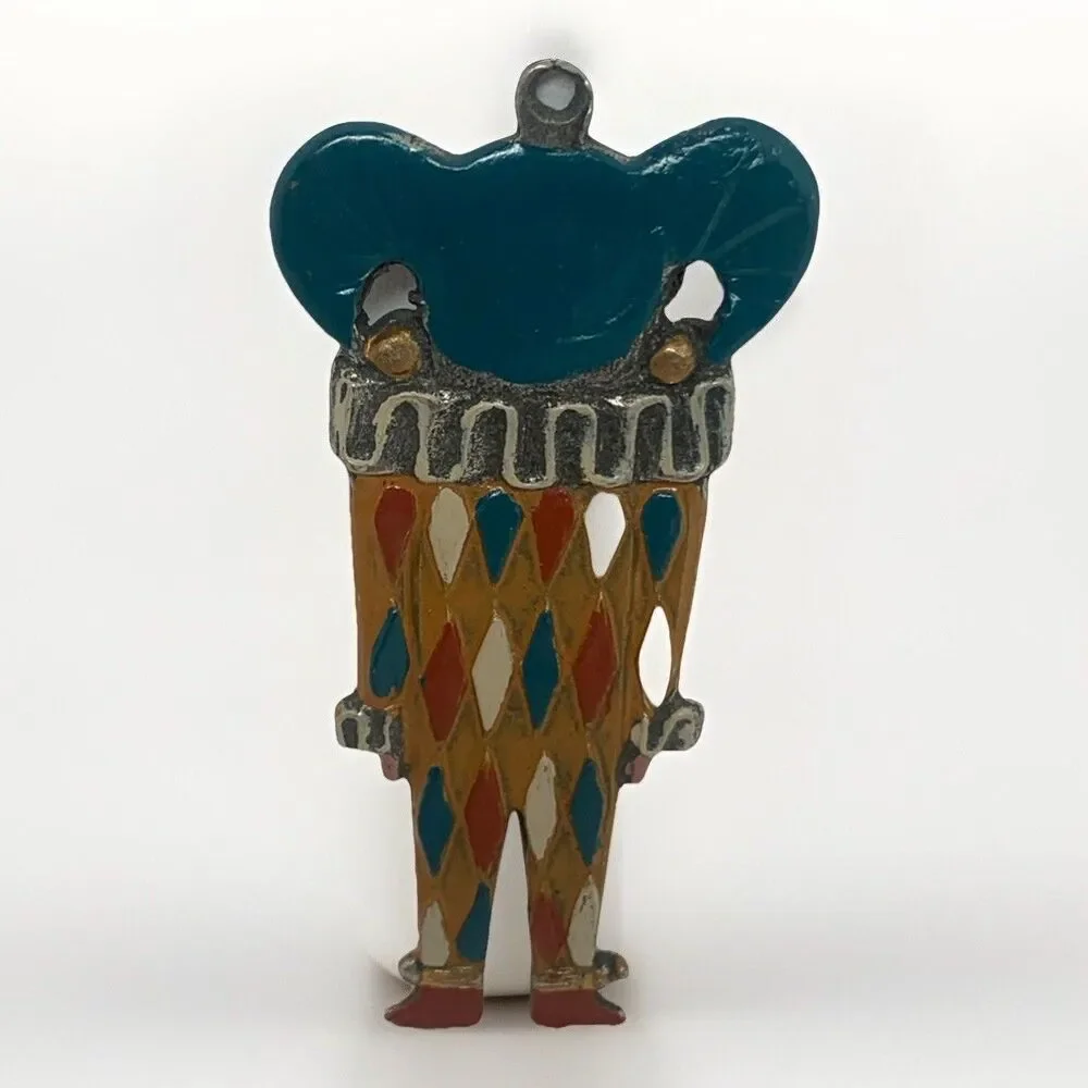 Kuhn Zinn? Pewter Ornament Jester Painted Charm Holiday Christmas Decoration 2”
